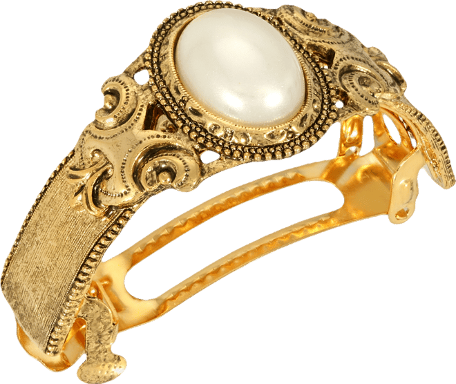 Women's Gold-Tone Oval Imitation Pearl Ponytail Holder