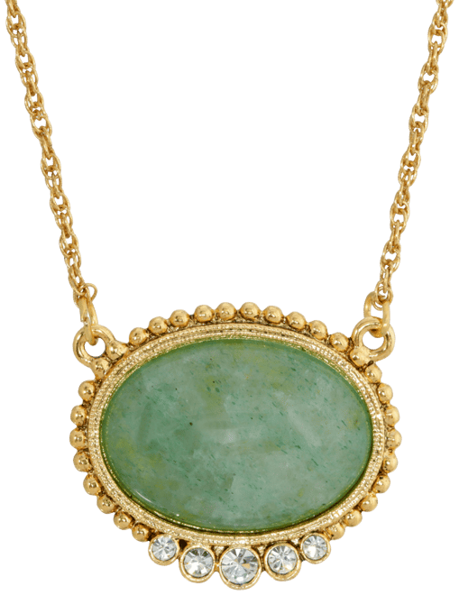 Gold-Tone Oval Semi Precious with Crystals Necklace