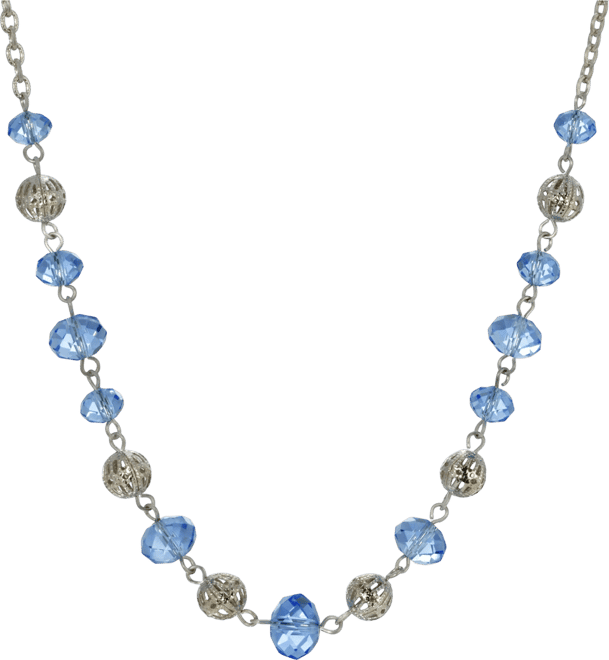 Women's Silver Tone with Blue and Silver Beaded Chain Necklace