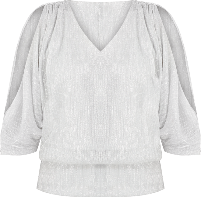 Split-Sleeve Metallic Blouson Top