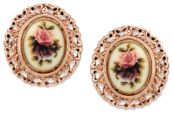 Rose Gold-Tone Purple Flower Button Earrings