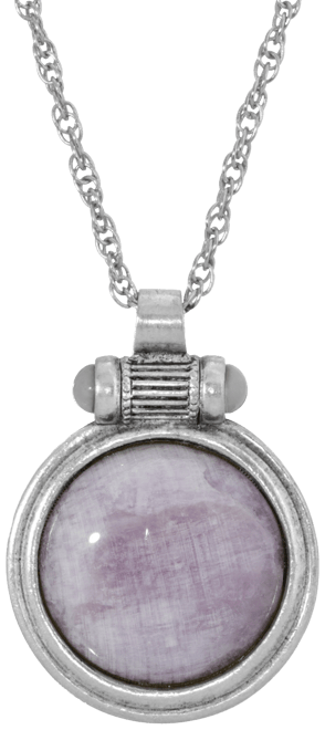 Silver-Tone Cap Amethyst Round Pendant Necklace