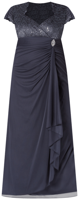 B&A by Betsy & Adam Plus Size Sequined-Lace Ruched Gown