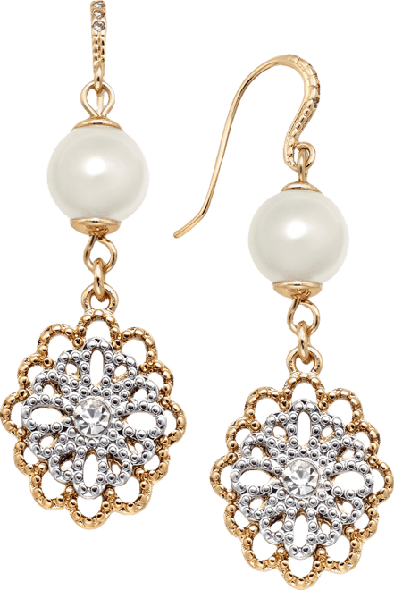 Two-Tone Crystal Filigree & Imitation Pearl Drop Earrings, Created for Macy's