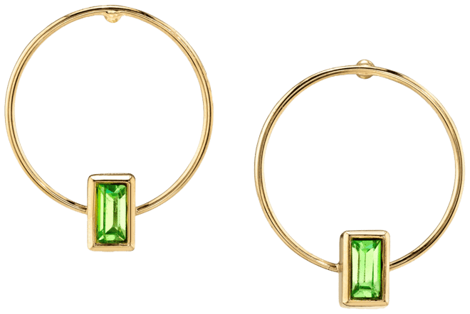 14K Gold-tone Rectangle Crystal Hoop Stainless Steel Post Small Earrings