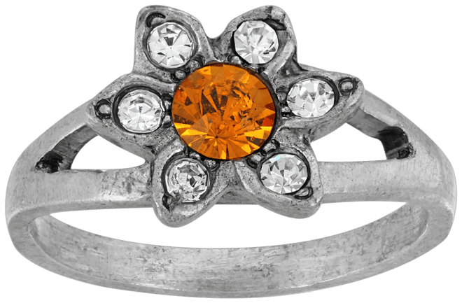Pewter and Clear Crystal Flower Ring