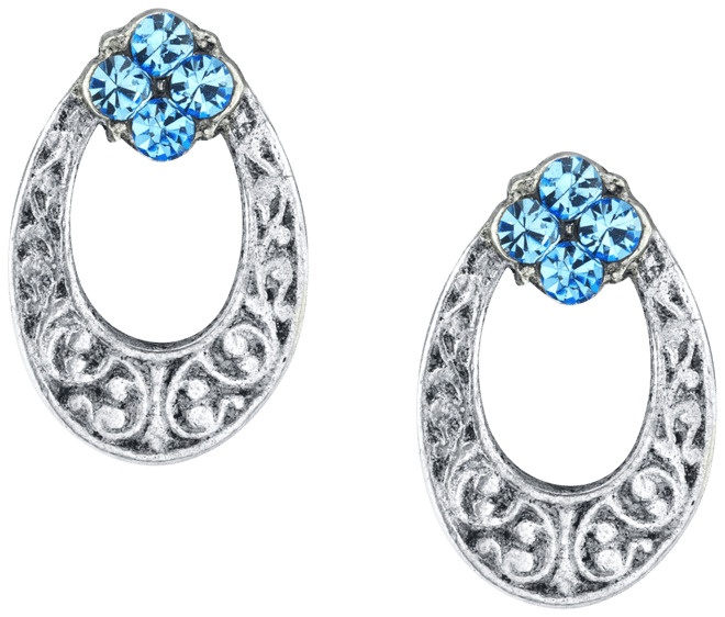 Silver Tone Light Crystal Oval Stud Earring