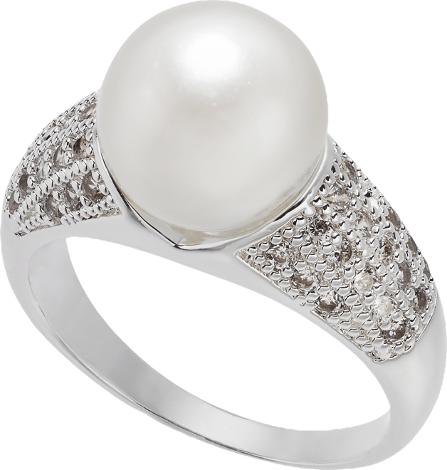 Fine Silver Plate Pave & Imitation Pearl Ring, Created for Macy's