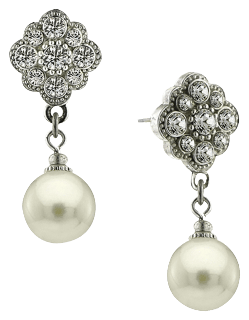 Silver-Tone Crystal and Simulated Pearl Round Drop Earrings