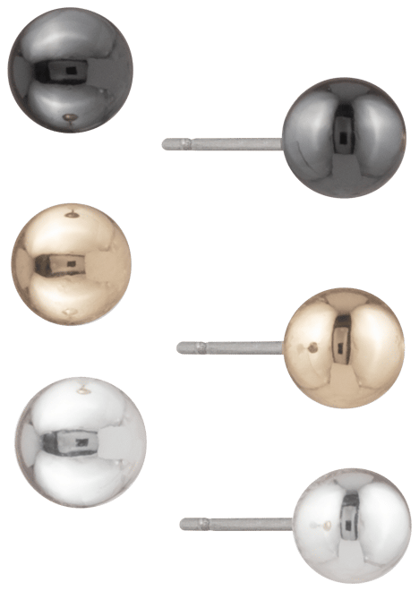 Tri-Tone 3-Pc. Set Ball Stud Earrings