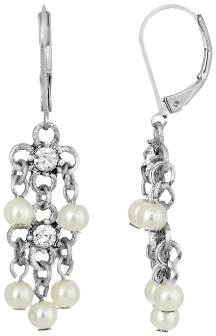 Silver-Tone Crystal and Imitation Pearl Linear Earrings