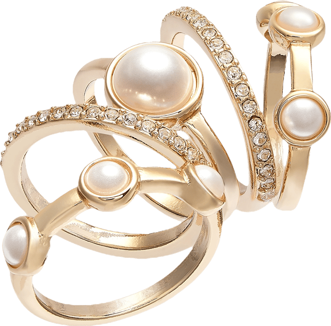 Gold-Tone 5-Pc. Set Pave & Imitation Pearl Stackable Rings, Created for Macy's