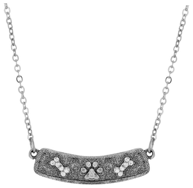 Pewter Crystal Bone and Paw Bar Necklace