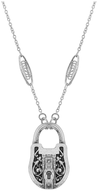 Antique-like Pewter Lock Pendant Necklace