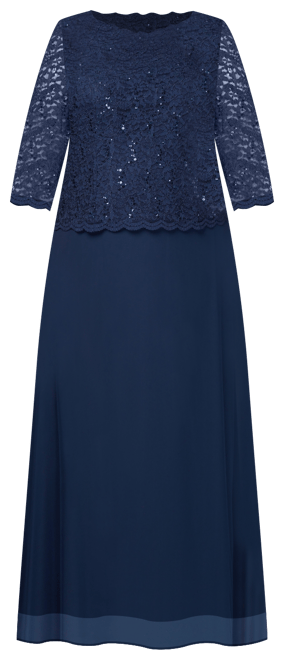 Plus Sequined Scalloped Edge Lace Top Gown