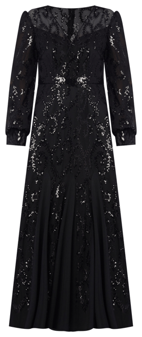 Sequined Blouson-Sleeve Gown