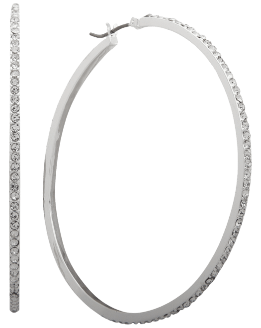 Medium Silver-Tone Pave Hoop Earrings 2"