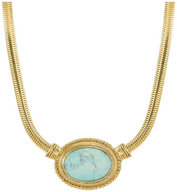 Gold Tone Turquoise Semi Precious Oval Stone Necklace