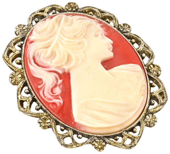 Gold-Tone Simulated Orange Cameo Oval Brooch