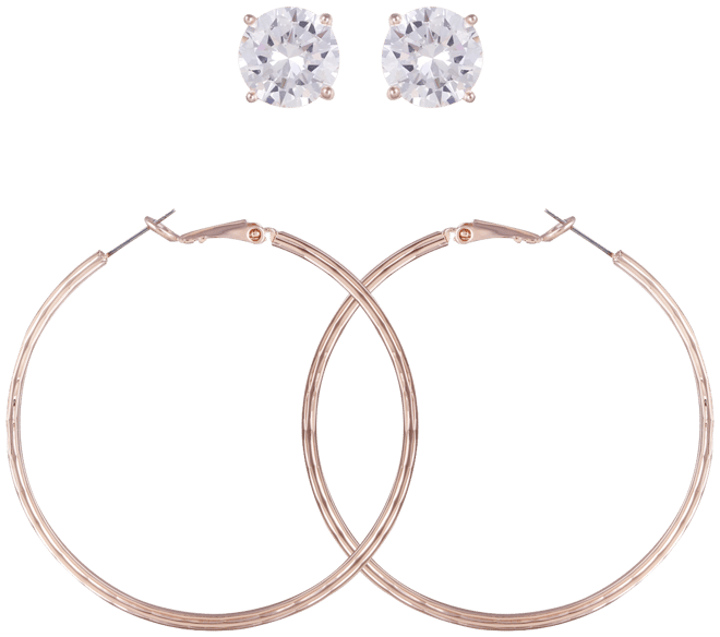Rose Gold-Tone 2-Pc. Set Crystal Stud & Hoop Earrings
