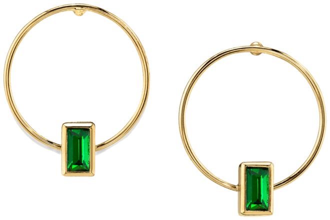 14K Gold-tone Rectangle Crystal Hoop Stainless Steel Post Small Earrings