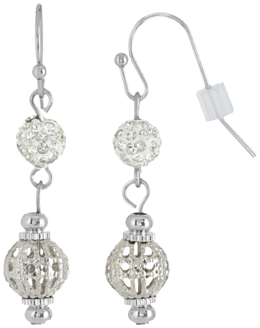 Silver-Tone Crystal Fireball and Filigree Drop Earrings