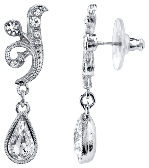 Silver-Tone Crystal Teardrop Swirl Earrings