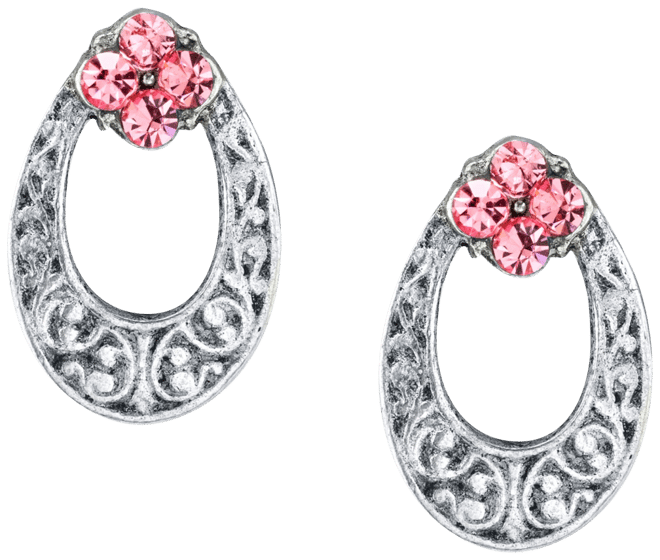 Silver Tone Light Crystal Oval Stud Earring