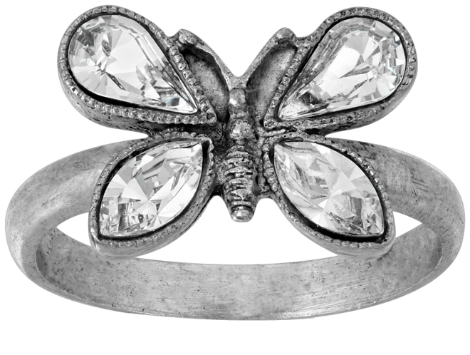 Pewter Crystal Butterfly Ring