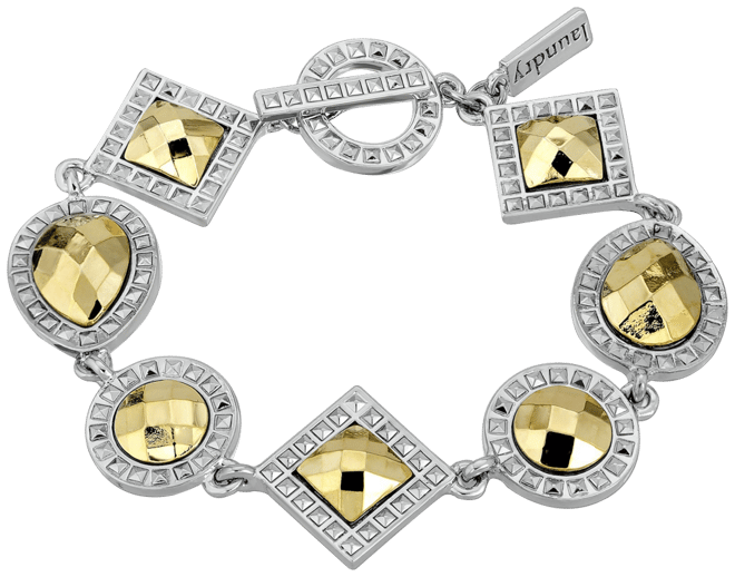 Silver-Tone and Gold-Tone Stone Multi Stone Toggle Bracelet