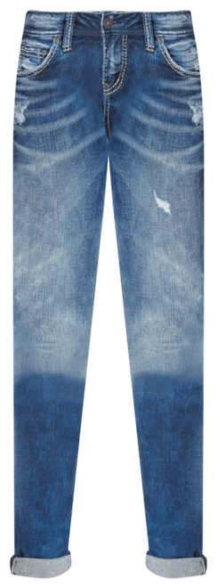 Mid Rise Distressed Girlfriend Jeans