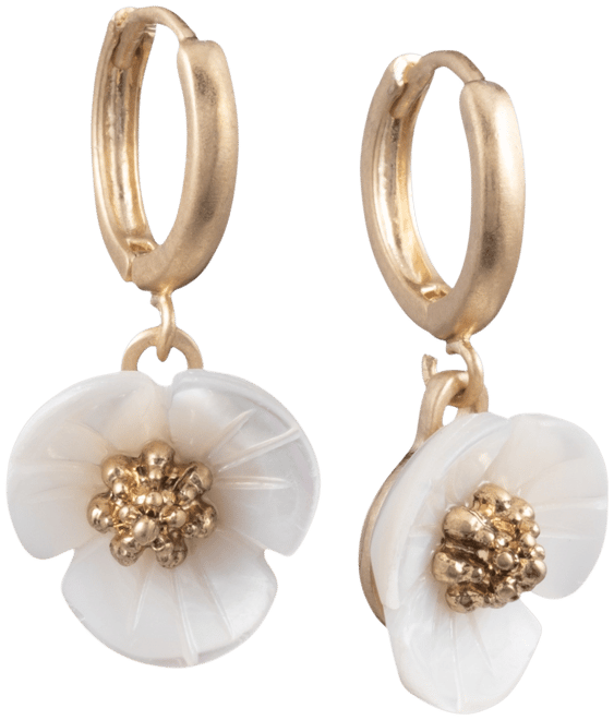 Gold-Tone Imitation Mother-of-Pearl Flower Drop Small Earrings
