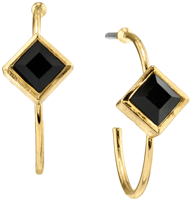 14K Gold-tone Diamond Shape Crystal Open Hoop Stainless Steel Post Small Earrings