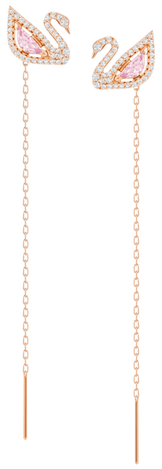 Rose Gold-Tone Crystal Swan & Removable Chain Drop Earrings