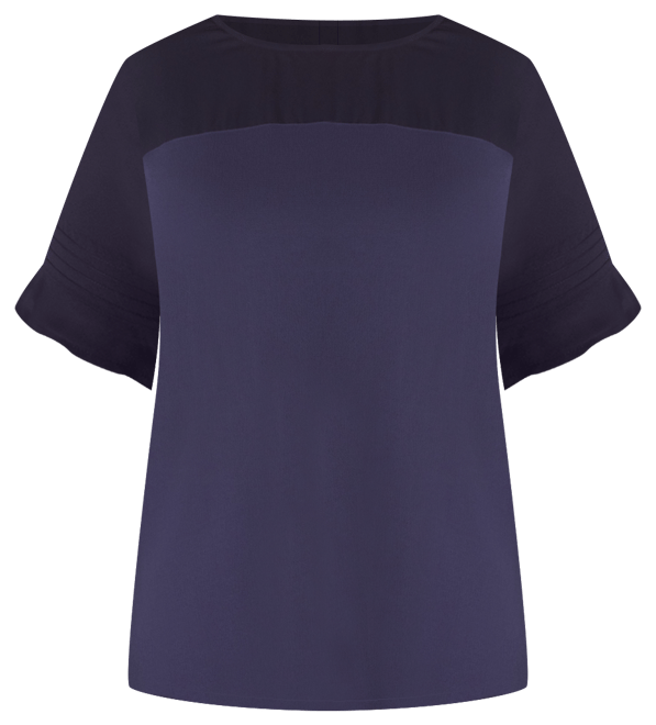 Plus Size Short Sleeve Crepe Top With Chiffon Yoke