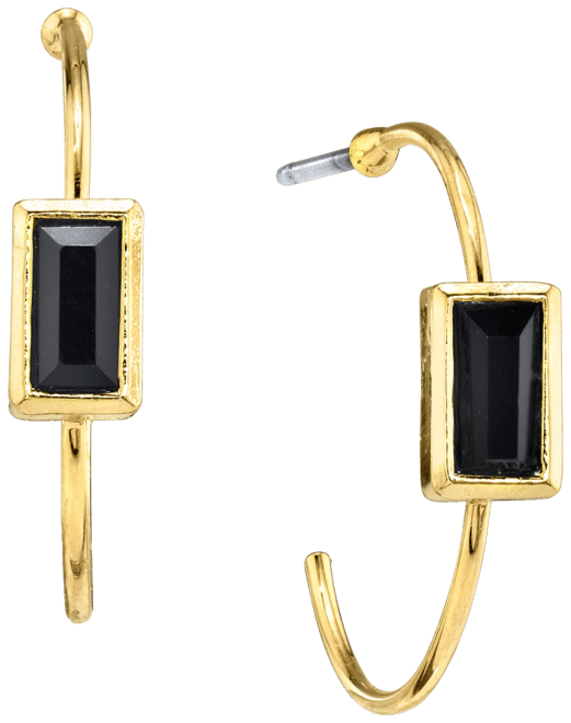 14K Gold-tone Square Crystal Open Hoop Stainless Steel Post Small Earrings