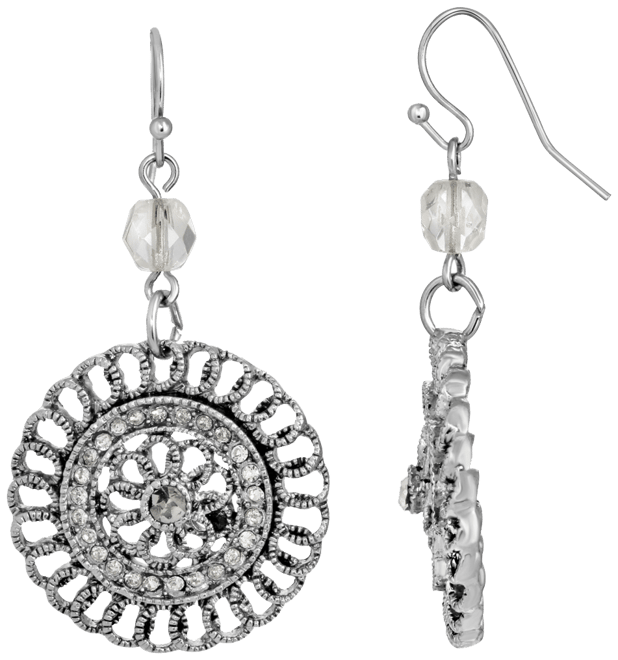 Silver-Tone Crystal Round Drop Earrings