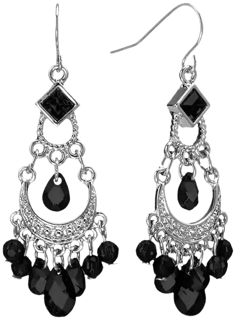 Silver-Tone Black Chandelier Earrings