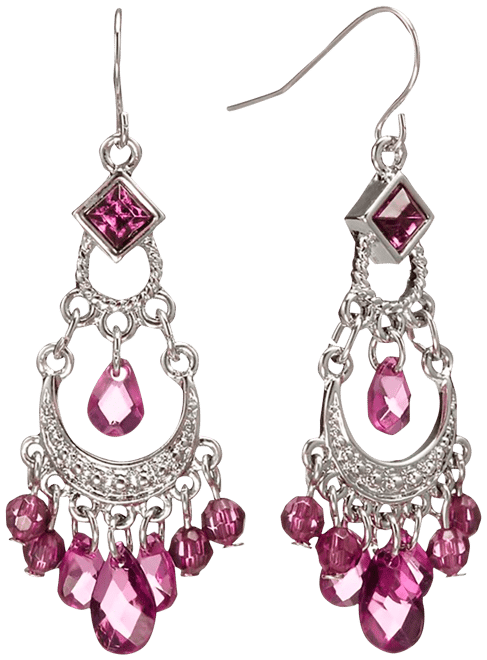 Silver-Tone Amethyst Purple Crystal Chandelier Earrings