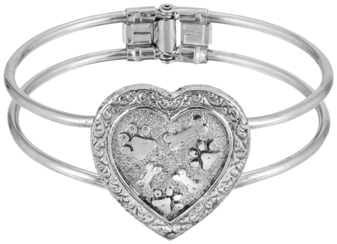 Pewter Heart Paws and Bones Cuff Bracelet
