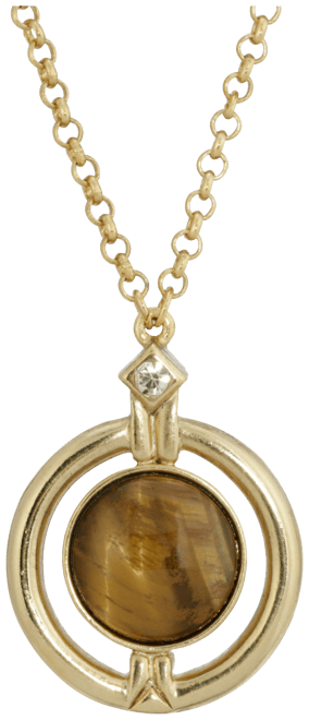 Gold-Tone Round Tiger Eye Semi Precious Stone Necklace