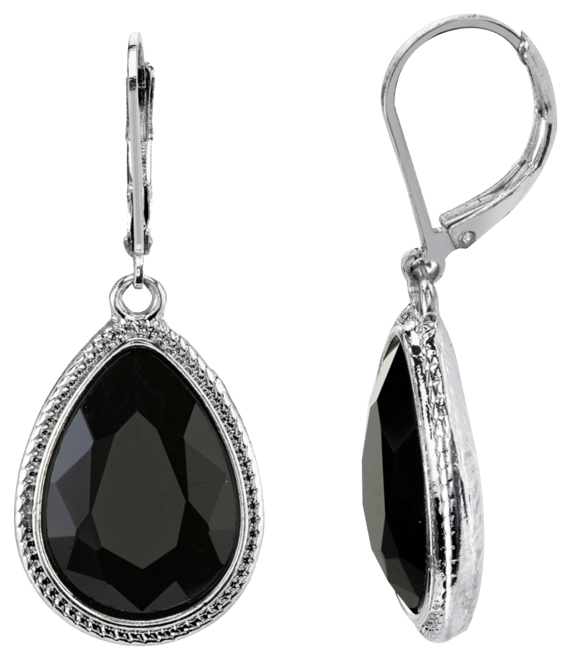 Silver-Tone Faceted Pearshape Drop Earrings
