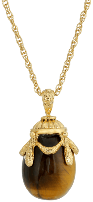 14K Gold Plated Semi Precious Tigers Eye Egg Pendant Necklace