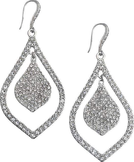 Silver-Tone Crystal Pave Double Teardrop Drop Earrings, Created for Macy's