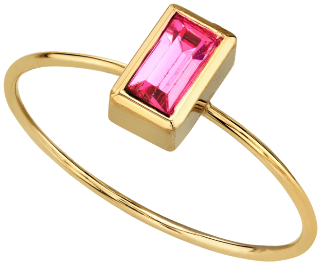 14K Gold-tone Rectangle Crystal Ring