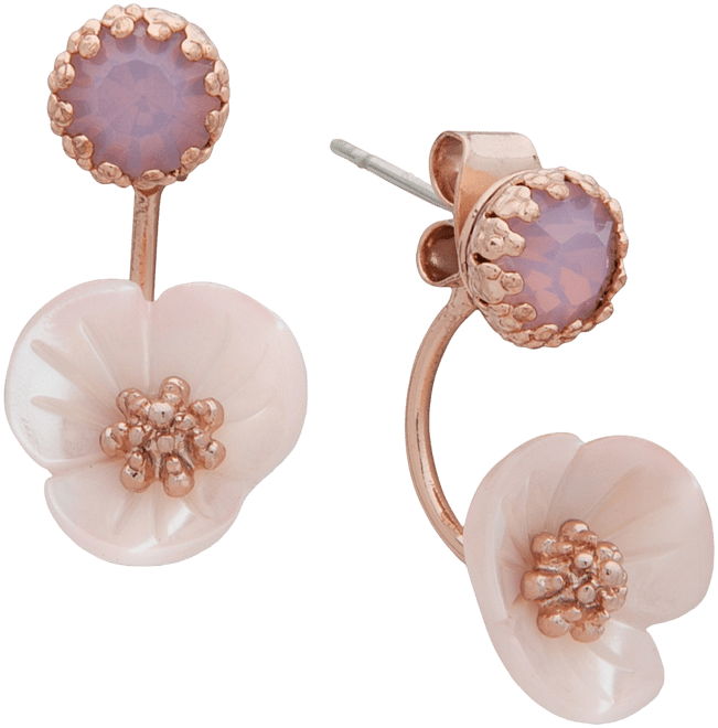 Gold-Tone White Flower Front and Back Earrings