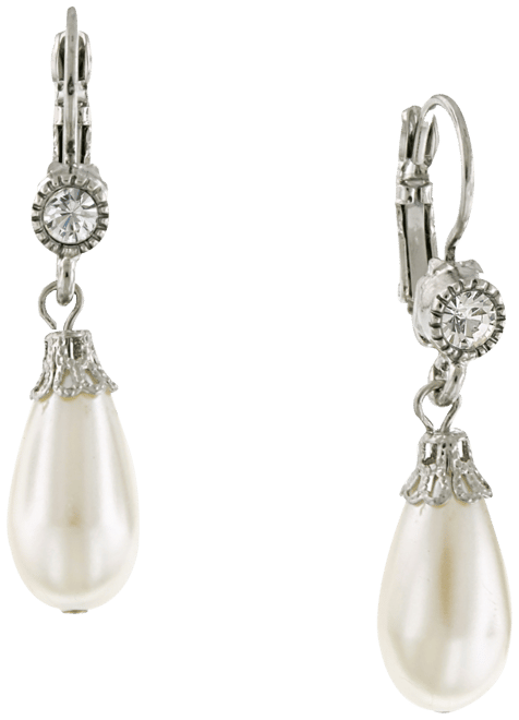 Silver-Tone Crystal and Simulated Pearl Drop Earrings