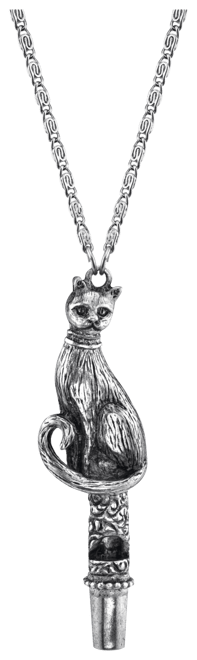 Antiqued Pewter Cat Whistle Pendant Necklace 30"
