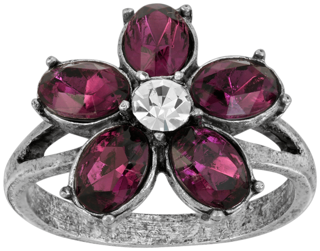 Pewter and Clear Crystal Floral Ring