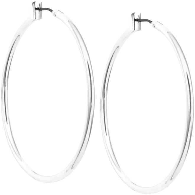 Silver-tone Thin Hoop Earrings, 1.6"